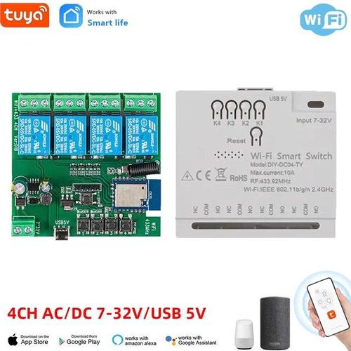4ch Tuya Smart Switch 220v Wifi Module Remote Control Usb 5v 12v 24v 85-250v Rf 10a Smart Relay Includes Free
