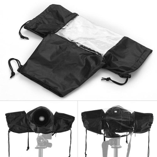 Standard Camera Waterproof Rain Cover Sleeve Protector Raincoat for Canon Nikon Sony DSLR Cameras Black - black My