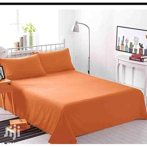 Cotton Double Cotton Bedsheets with 2 Pillowcases - Orange