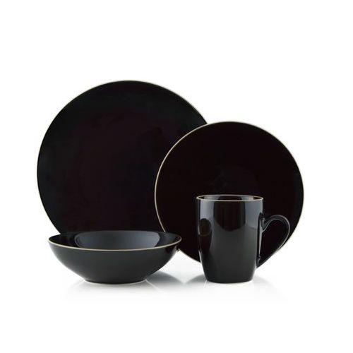 16pcs Dinner Set Cups, Plates, Side Plates & Bowls - Black