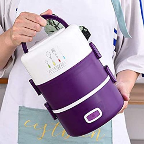 3 Layer 2 Litres Portable Food Electric Lunch Box Storage Flask -Multicolor