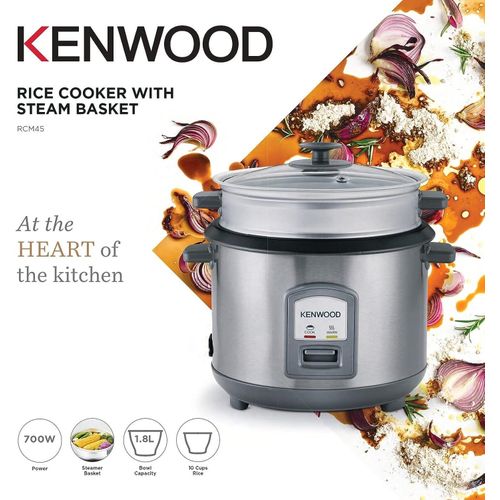 Kenwood Rice Cooker 1.8L With Steam Basket 700W RCM45 - Silver.