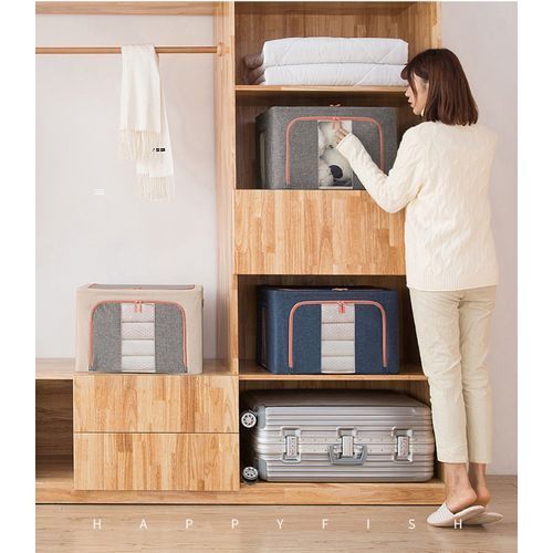 66L Steel Frame Clothes Storage Box, Clothes Organizer, Foldable - 50*40*33cm