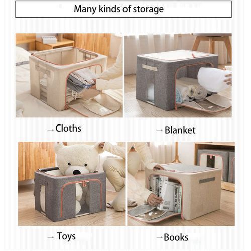 66L Steel Frame Clothes Storage Box, Clothes Organizer, Foldable - 50*40*33cm