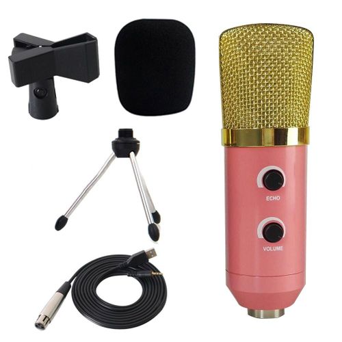 Professional USB Condenser Microphone with Tripod for Video Recording Karaoke Studio PC New,Pink NO5112