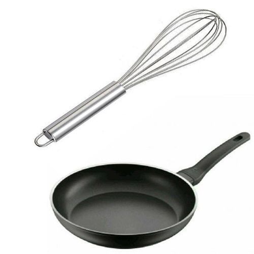2 in1 Egg Whisk Mixer 20cm Non-Sticky Frying Pan - Silver