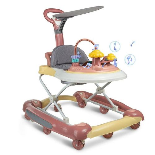 Baby Walker, 4-in-1 Discover and Play Musical Baby Walkers for Girls Boys, for 7-18 Months Infant, Pink