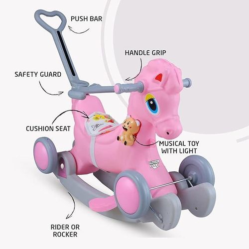 Customized Logo Foldable Plastic Backrest Adjustable Safety Rocking Baby Feeding High Chair For With Wheel - Multicolour