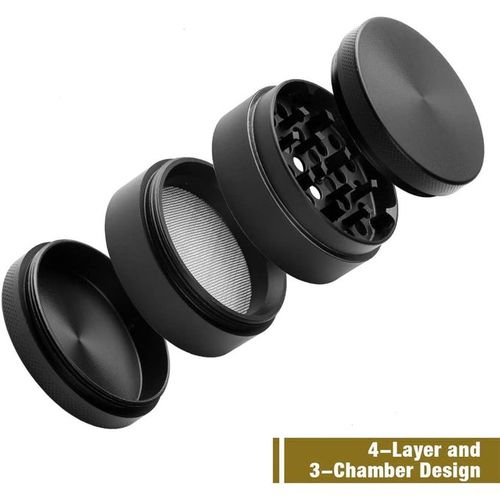 Mini Herbal Tobacco Grinder, 4 Layers - Black