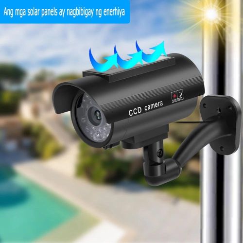 Solar Power Dummy Camera Security Waterproof Fake Camera Outdoor Indoor Bullet LED Red Light Monitor CCTV