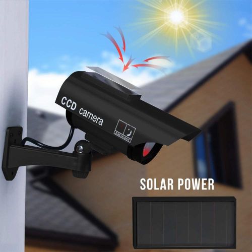 Solar Power Dummy Camera Security Waterproof Fake Camera Outdoor Indoor Bullet LED Red Light Monitor CCTV