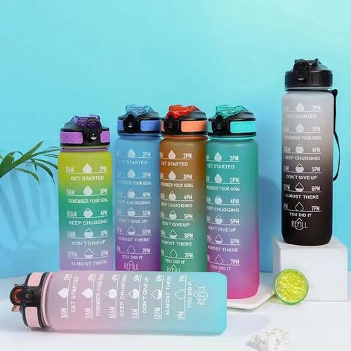 1L Time Marked Fitness Outdoor Frosted Water Bottle, Multi-Colour.