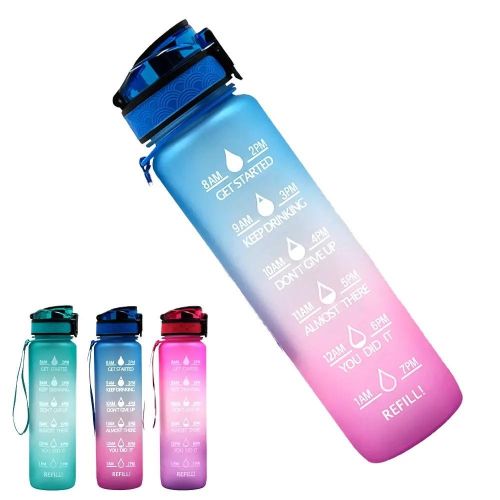 1L Time Marked Fitness Outdoor Frosted Water Bottle, Multi-Colour.