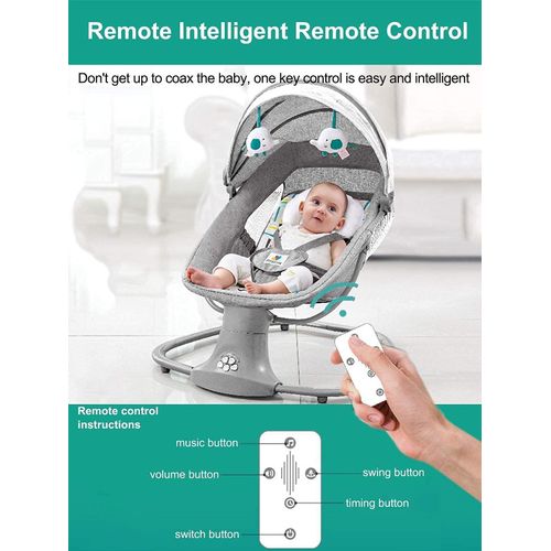 Baby Bouncer Baby Cradle Portable Swing Infant Motorized Adjustable Rocker with Bluetooth Music Speaker and 5 Swaying Gears Preset Lullabies and Smooth Remote Control - Grey