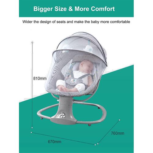 Baby Bouncer Baby Cradle Portable Swing Infant Motorized Adjustable Rocker with Bluetooth Music Speaker and 5 Swaying Gears Preset Lullabies and Smooth Remote Control - Grey