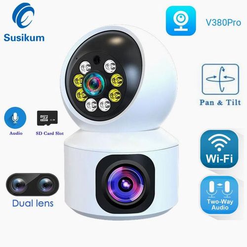 4mp V380 Pro Wifi Dual Lens Camera Color Night Vision Auto Tracking Wireless Surveillance Mini Camera