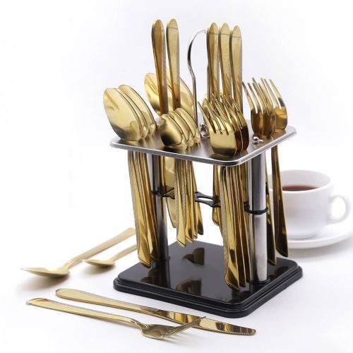 Cutlery Set-24 Pcs Of Tea Spoons,Table Spoon,Forks,Table knives and stand -Gold