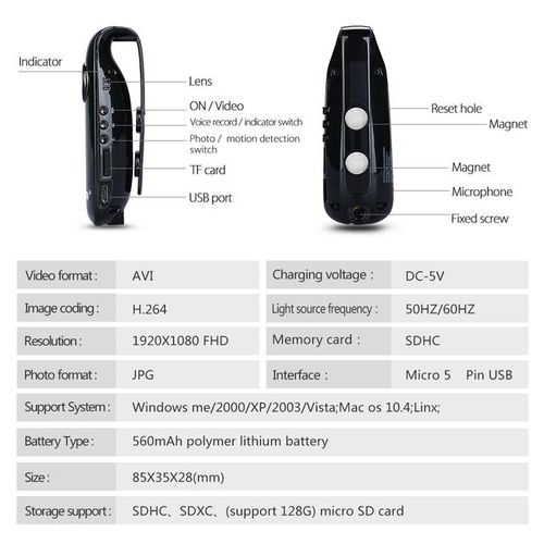Boblov 007 Mini Digital Camera Hd Law Enforcement Cam Magnetic Body Camera Motion Detection Snapshot Loop Recording Camcorder
