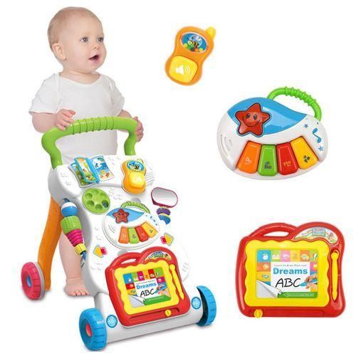 Baby Music Walker Troller With Drawing Wordpad Push Walker-Multicolour