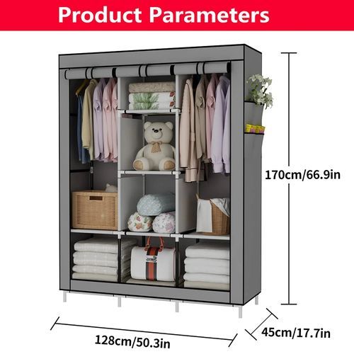Portable Wardrobe Rack - Gray - 170*128*45cm