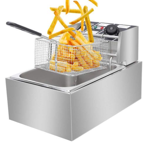 6 Liters Fast Frying Stainless Steel Deep Fryer With Chips Chicken Basket-Silver
