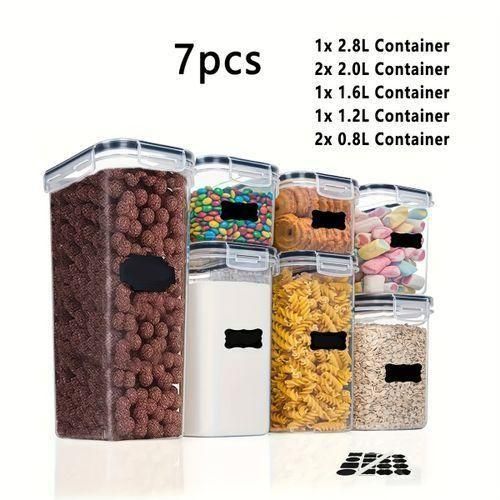 Airtight Food Storage Containers, 7 Pieces, With Labels And Marks