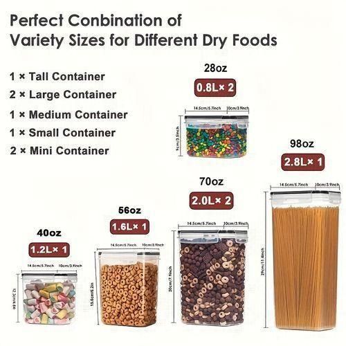 Airtight Food Storage Containers, 7 Pieces, With Labels And Marks