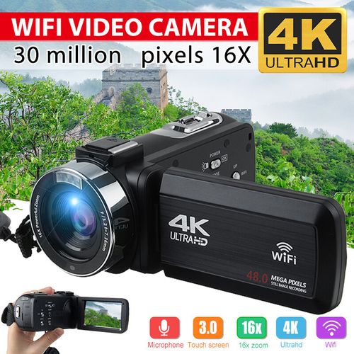 30MP 4K HD Camcorder WiFi 3.0 Inch Touch Screen 16X Powerful Digital Zoom Video Camera for YouTube Vlogging Optional with Microphone and Wide Angle Lens