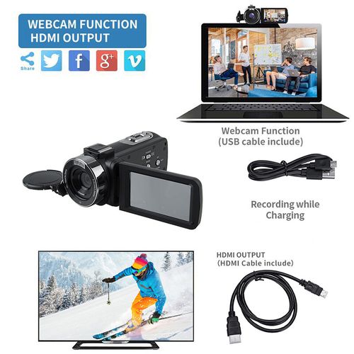 30MP 4K HD Camcorder WiFi 3.0 Inch Touch Screen 16X Powerful Digital Zoom Video Camera for YouTube Vlogging Optional with Microphone and Wide Angle Lens