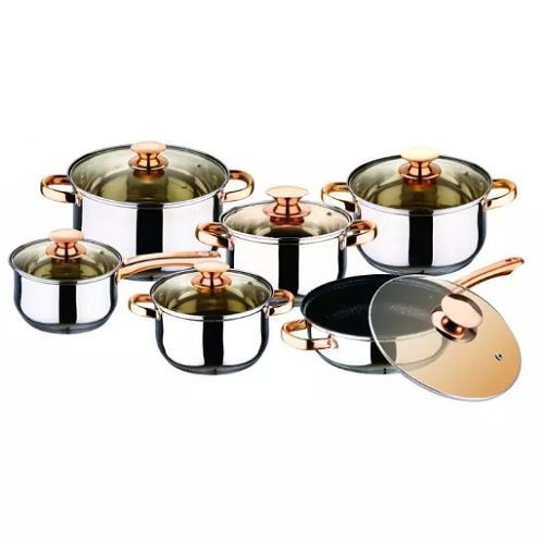 12 Pieces Heavy Stainless Steel Saucepans/Cookware Pots, Silver.