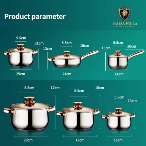 12 Pieces Heavy Stainless Steel Saucepans/Cookware Pots, Silver.