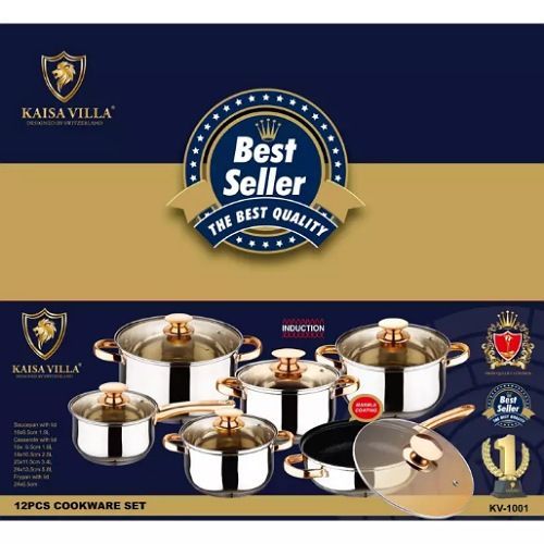 12 Pieces Heavy Stainless Steel Saucepans/Cookware Pots, Silver.