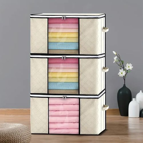 3-Pack Foldable Storage Bag With Zipper And Clear Window