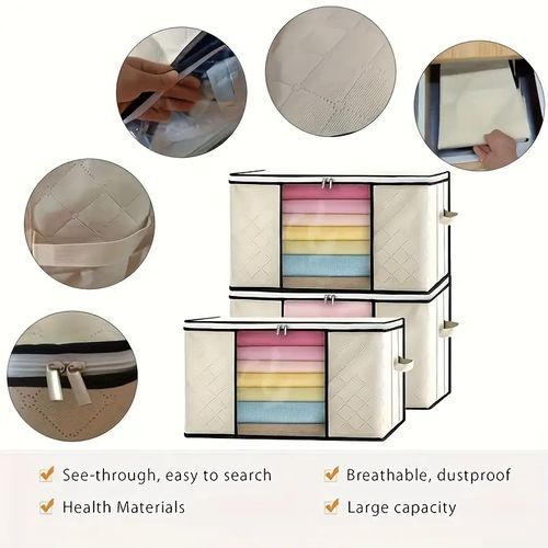 3-Pack Foldable Storage Bag With Zipper And Clear Window