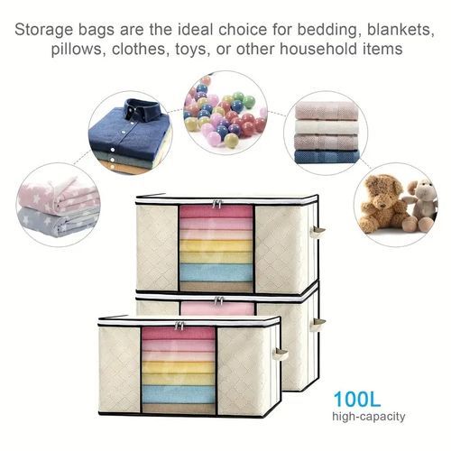 3-Pack Foldable Storage Bag With Zipper And Clear Window