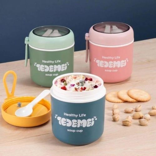 Other Thermal Soup Lunch Box Food Container With Spoon Stainless Steel Vacuum Cup Soup Cup Portable Insulated Breakfast Tableware Water Flask Stainless Steel Bottle Tumbler- Multicolor