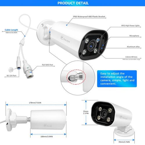 Eyes.sys 4mp Ip Poe Aduio Security Camera Ai Human Body Detection 4 Led Color Night Vision Compatible Nvr Rtsp