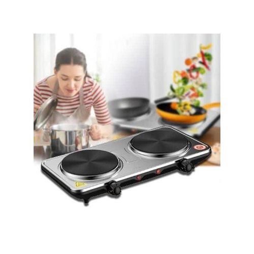Double Solid Electric Hotplate - Black