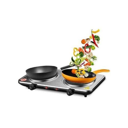 Double Solid Electric Hotplate - Black