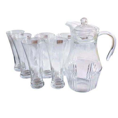 6 Drinking Glasses With A Funnel Shape  Plus 1 Glass Jug-Transparent