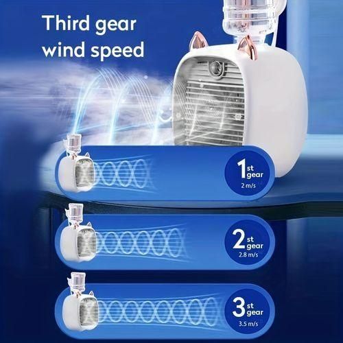 1200mAh 3-speed USB Type-C Rechargeable Mist Humidifier Fan - Gray&White