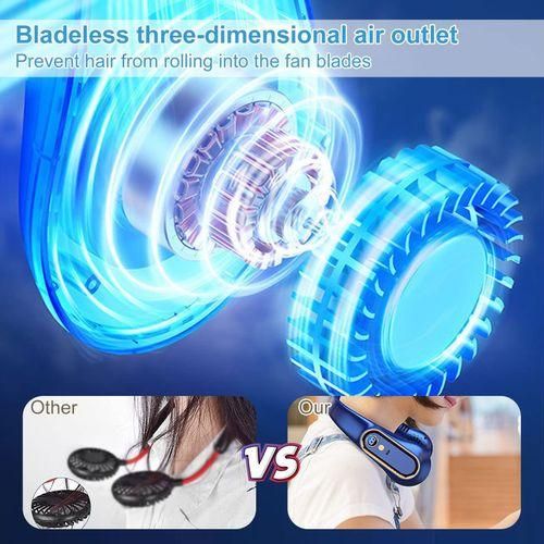Portable Fan - USB Rechargeable Neck Fan - Wearable LED Screen - Low Noise Cooler (Blue)