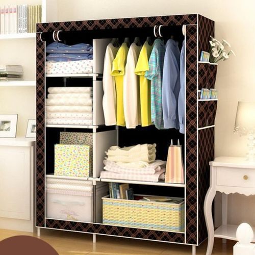 Large Capacity Fabric Wardrobe, Removable Wardrobe - Cool Black Gold