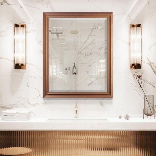 FAFA GLASS 35cm X 50cm Rectangular Framed Wall Mounted Mirror  - Metal Gold