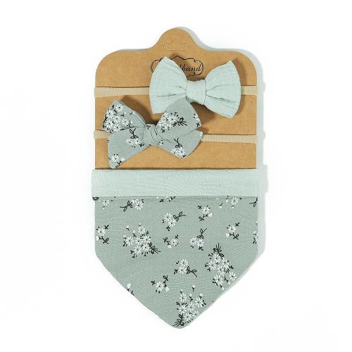 3Pcs/Set Muslin Sweet Baby Bib Newborn Bows Headband Triangle Print Saliva Towel Infant Boy Girl Feeding Burp Cloth Shower Gift