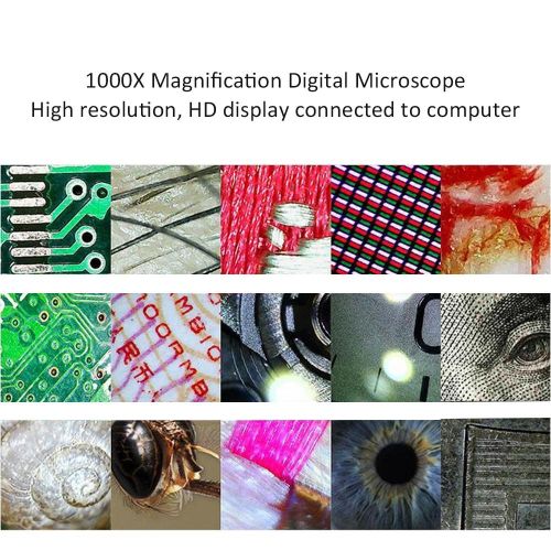 1000x Magnification USB Digital Microscope Built-in 8 LED Camera Magnifier with Base Stand Holder Support for Windows XP/Vista/Win 7 8 10/Android Phones NO5137