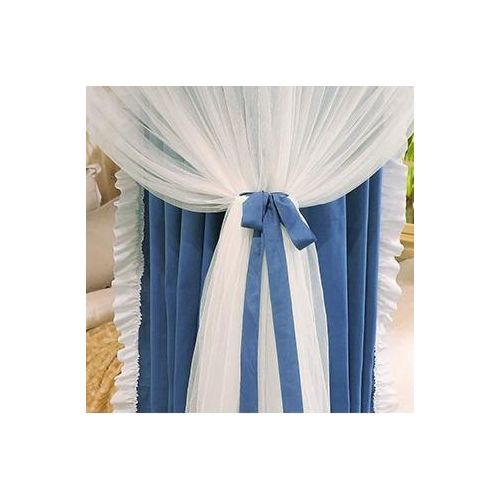 David Curtain Mosquito Net With 4 Steel Stands & Unique Lace Design &Luxurious Packaging Double-layer Bed Net S4 Blue