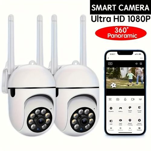 2-Piece Compact Wireless IP Security Camera-1080P Full HD Video, 2.4G Long Distance WiFi Connection, Night Vision, App Remote Monitoring, Two-Way Voice Intercom, Motion Detection, Real-Time Alarm, Suitable for Home and Commercial Monitoring