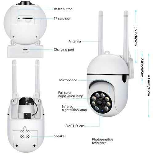 2-Piece Compact Wireless IP Security Camera-1080P Full HD Video, 2.4G Long Distance WiFi Connection, Night Vision, App Remote Monitoring, Two-Way Voice Intercom, Motion Detection, Real-Time Alarm, Suitable for Home and Commercial Monitoring