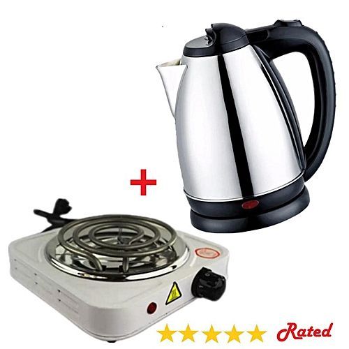 1.8L Stainless Steel Electric Kettle + Single Coil Hotplate - Silver